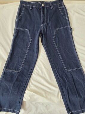 Zara High-Rise Carpenter Pants Contrast Stitch  Navy Utility Streetwear Size 31